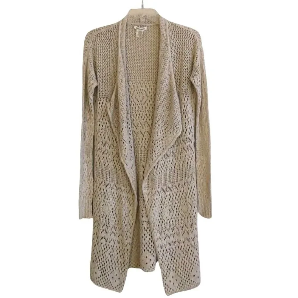 Billabong Crochet Duster Cardigan Womens Size S Cream Boho Festival Sweater